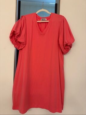 Snappy Turtle Delray Beach XXL Puff Sleeve Preppy CUTE Mini Dress Pink Flamingo